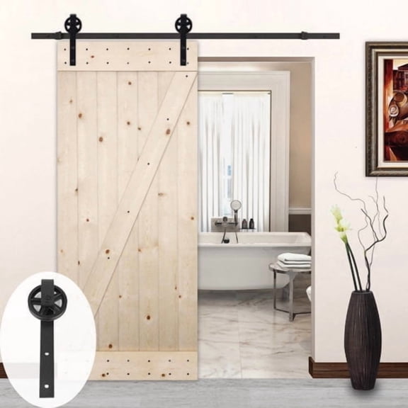 Lubann Big Wheel Style Sliding Wood Track Kit Barn Door Hardware