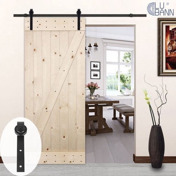 Lubann Classic J-Style Sliding Wood Track Kit Barn Door Hardware