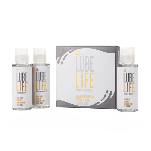 LubeLife Water-Based Personal Lubricant Travel 3 Pack, Water-Based Lube for Men, Women and Couples, Non-Staining, 3 x 2 Fl Oz