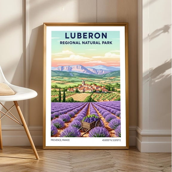 Luberon Lavender Fields Art Print: French Countryside Landscape, Unframed Poster Size 8x12