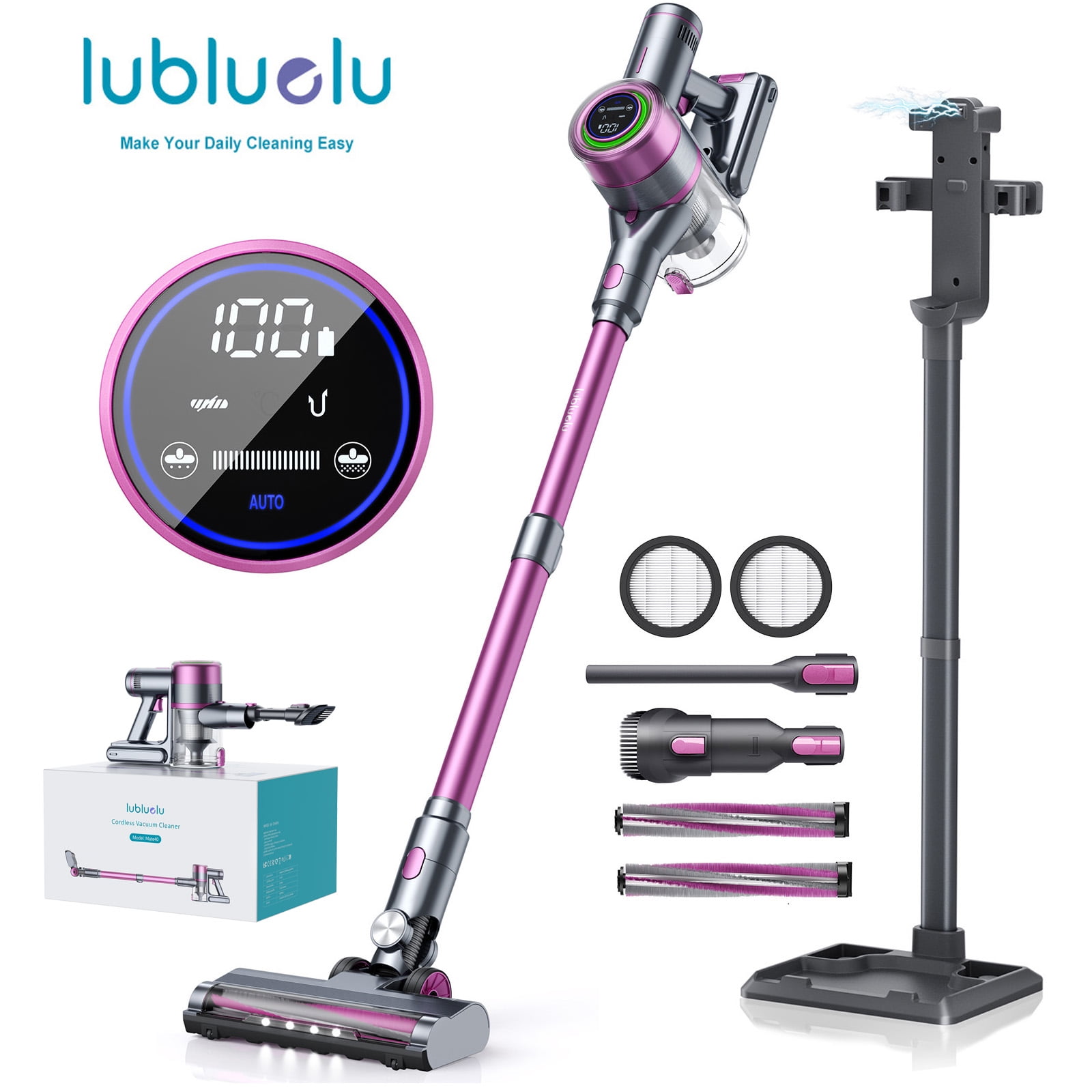 Lubluelu 6 in 1 Free-Standing Cordless Vacuum Cleaner 25KPa for Carpet Pet  Hair