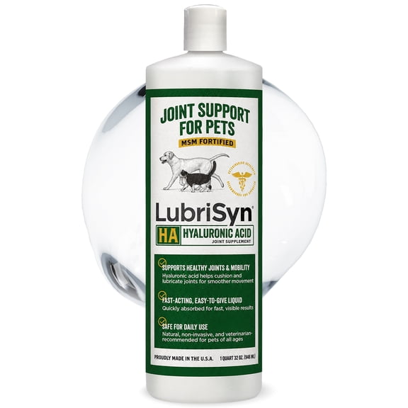 LubriSyn Equine & Pet Hyaluronic Acid Hip & Joint Supplement Plus MSM for Horses, Dogs and Large Animals, Vet-Developed Oral Liquid, Quart Size, 32 oz