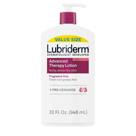 Lubriderm Advanced Therapy Body Lotion, Fragrance Free Moisturizer for Dry Skin, 32 oz