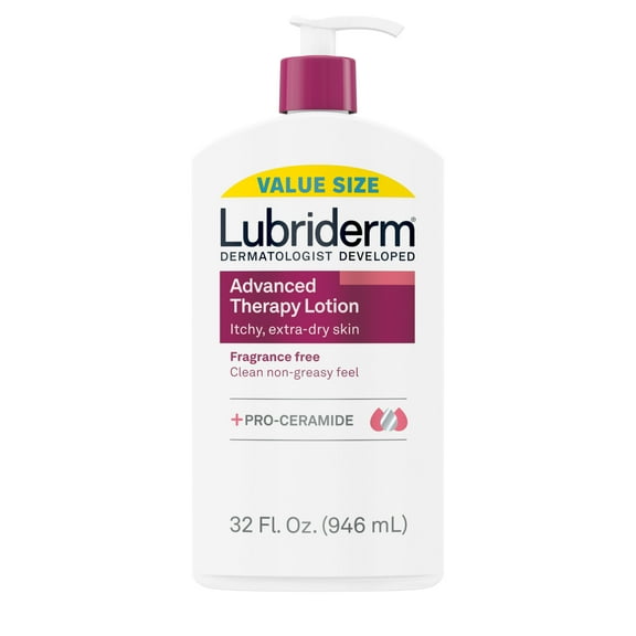 Lubriderm Advanced Therapy Body Lotion, Fragrance Free Moisturizer for Dry Skin, 32 oz