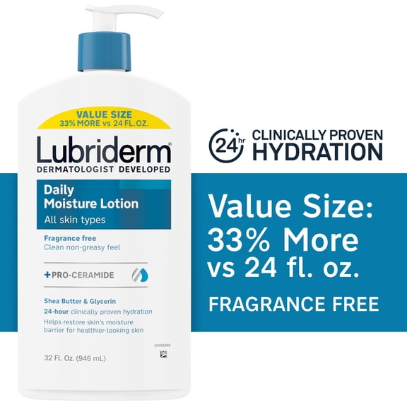 Lubriderm Daily Moisture Body Lotion Pro-Ceramide, Value-Size, 32 fl. oz