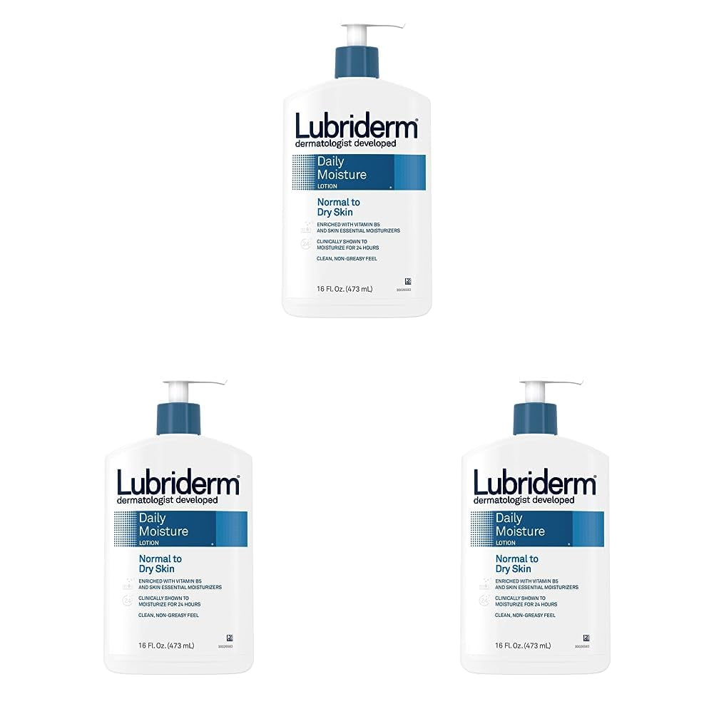 Lubriderm Daily Moisture Hydrating Body and Hand Lotion with Vitamin B5, Non-Greasy, 16 fl. oz (Pack of 3)