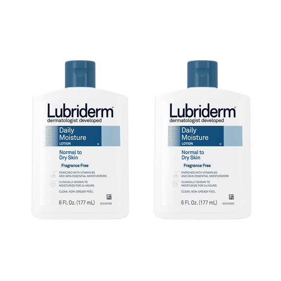 Lubriderm Daily Moisture Hydrating Unscented Body Lotion With Vitamin B5 For Normal To Dry Skin, Non-Greasy And Fragrance-Free Lotion, 6 Fl. Oz (Pack Of 2).