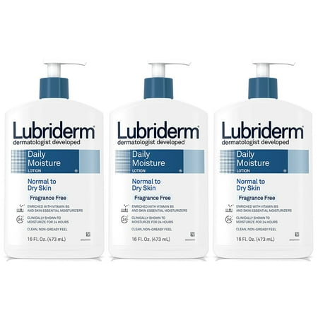 Lubriderm Daily Moisture Lotion For Normal To Dry Skin, Fragrance Free, 16 Fl. Oz - 3 Pack