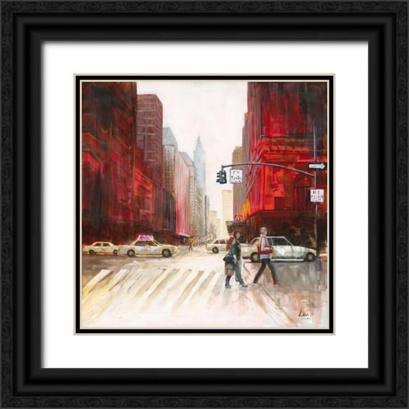 Luc 26x26 Black Ornate Wood Framed with Double Matting Museum Art Print Titled - Red Fusion IV