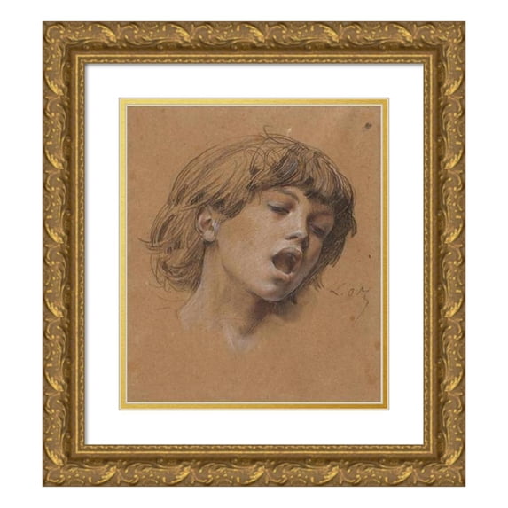 Luc-Olivier Merson 12x14 Gold Ornate Wood Frame and Double Matted Museum Art Print Titled - Head of a Boy Singing (Study for Music) (C. 1898)