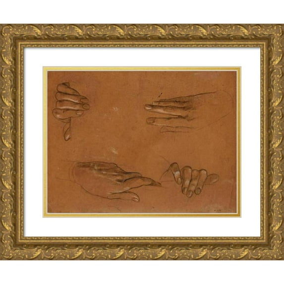 Luc-Olivier Merson 14x11 Gold Ornate Wood Frame and Double Matted Museum Art Print Titled - Study of Four Hands