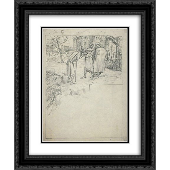 Luc Olivier Merson 2x Matted 20x24 Black Ornate Framed Art Print 'Projet d'illustration pour Macbeth-13'