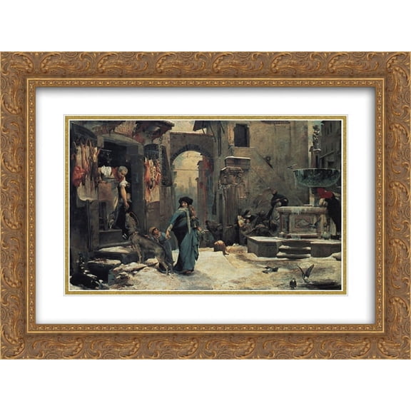 Luc Olivier Merson 2x Matted 24x20 Gold Ornate Framed Art Print 'The Wolf of Agubbio'