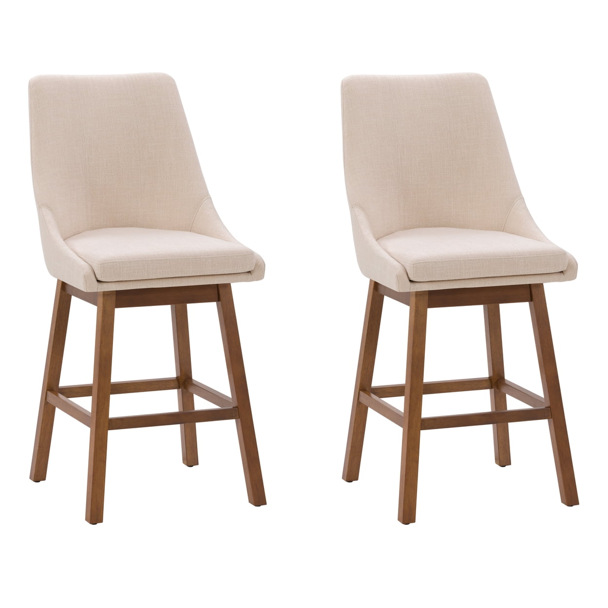 Beige Fabric Upholstered High Back Bar Stools - Set of 2