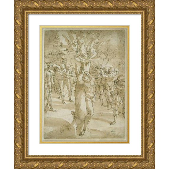 Luca Cambiaso 14x18 Gold Ornate Wood Frame and Double Matted Museum Art Print Titled - The Martyrdom of Saint Sebastian (1561-1563)