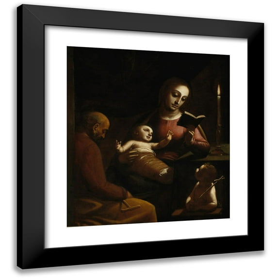 Luca Cambiaso 20x22 Black Modern Framed Museum Art Print Titled - Holy Family with St John the Baptist (circa 1578)