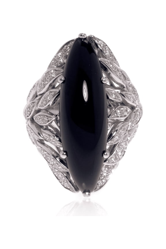 Black Onyx Diamond Cocktail Ring 18K White Gold 0.79Cttw Size 6.5