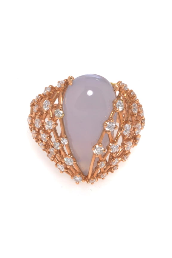 Chalcedony Gemstone Diamond Ring 18K Yellow Gold 1.25Cttw Size 7.5