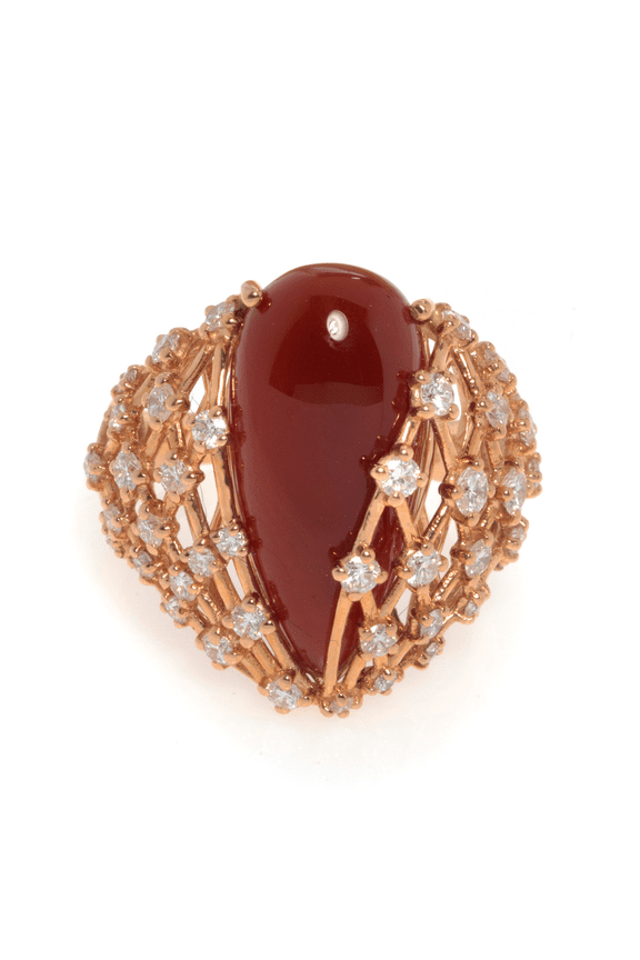 Red Agate Gemstone & Diamond Ring 18K Rose Gold 1.22Cttw Size 7.75