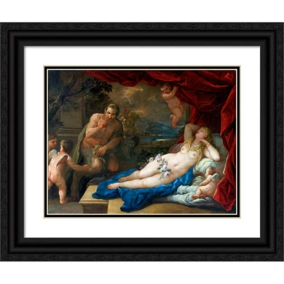 Luca Giordano 14x12 Black Ornate Wood Framed Double Matted Museum Art Print Titled: Jupiter and Antiope