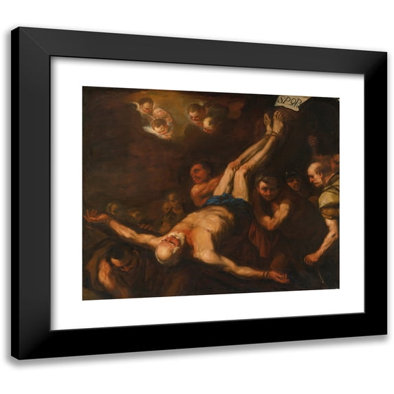 Luca Giordano 23x20 Black Modern Framed Museum Art Print Titled - Crucifixion of St. Peter