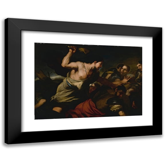 Luca Giordano 24x18 Black Modern Framed Museum Art Print Titled - Samson Slaying the Philistines
