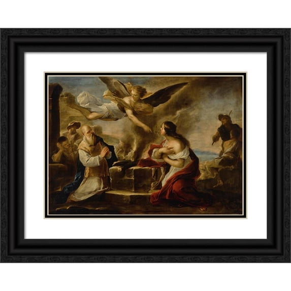 Luca Giordano 24x18 Black Ornate Framed Double Matted Museum Art Print Titled: The Sacrifice of Manoah