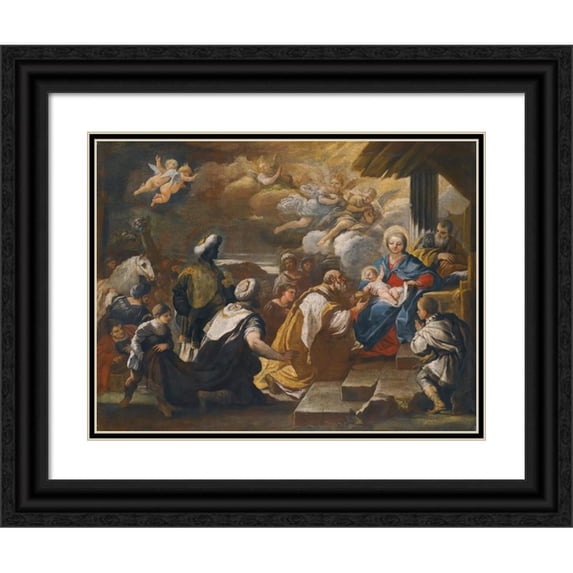 Luca Giordano 24x19 Black Ornate Framed Double Matted Museum Art Print Titled: The Adoration of the Magi