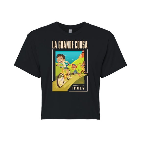 Luca - La Grande Corsa Postcard - Juniors Cropped Cotton Blend T-Shirt