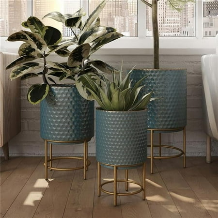 Luca Modern Planters, Blue & Gold - Set of 3