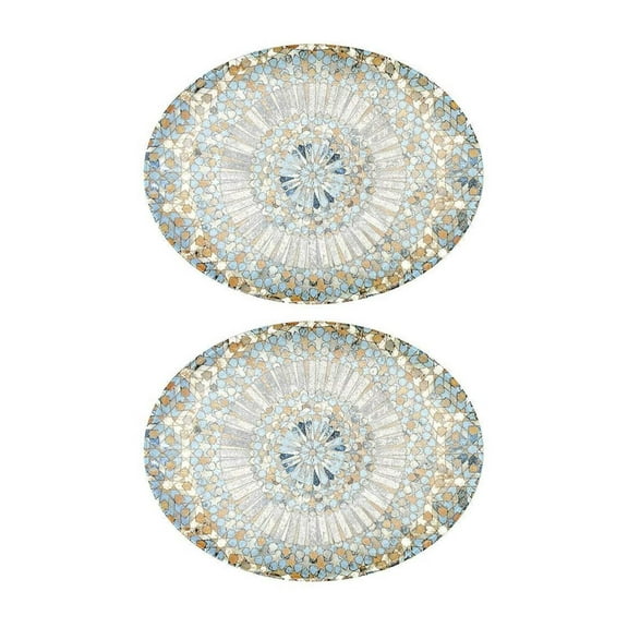 Luca Mosaic Matte 9.75" x 7.5" x h:1" Oval Decorated Porcelain Platter (Set of 2)