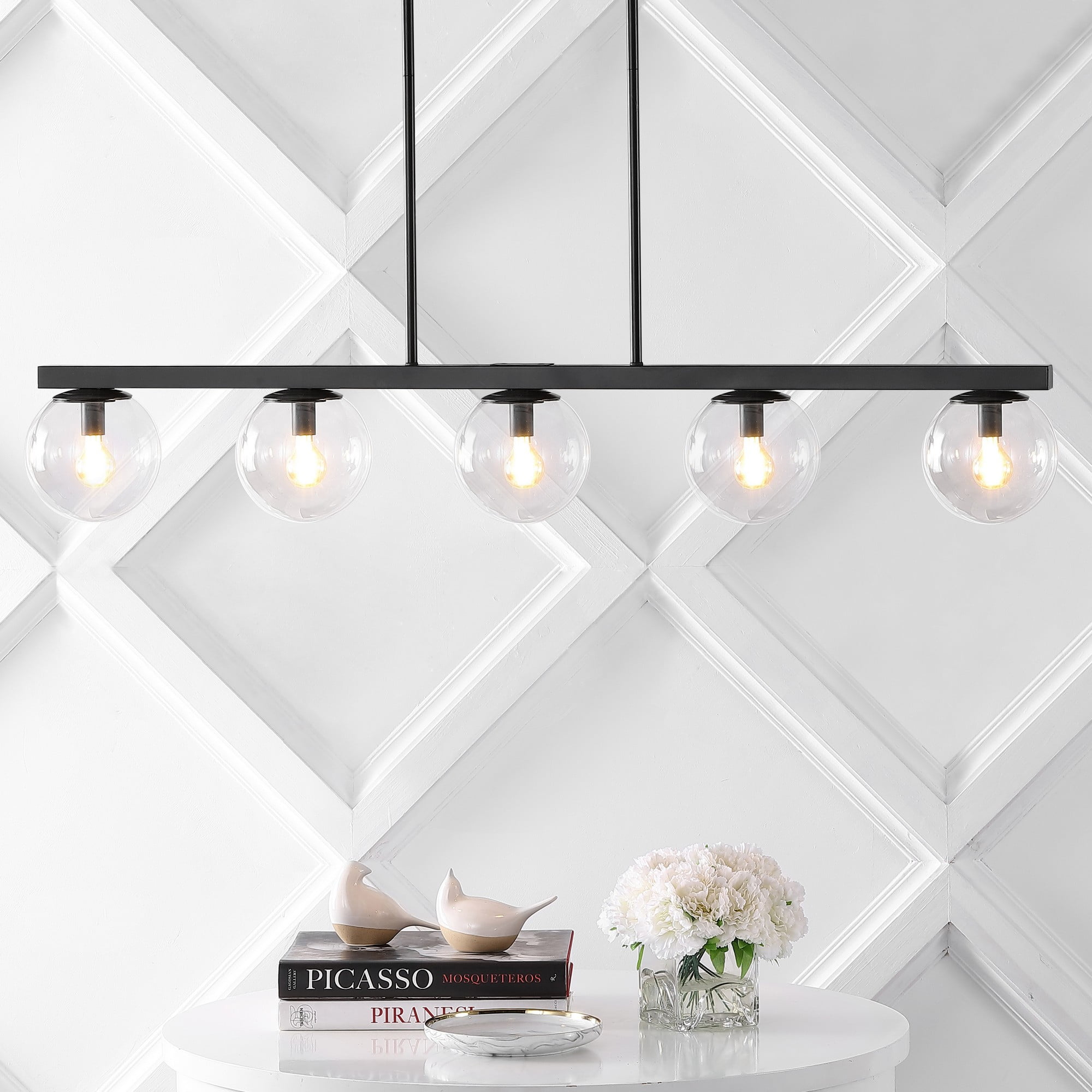 Luca Parisian 45.5" Black Glass Globe Linear LED Pendant Light