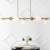 JONATHAN Y Luca Parisian 53" 7-Light Modern Glam Iron Globe Linear LED Pendant, Brass Gold/White