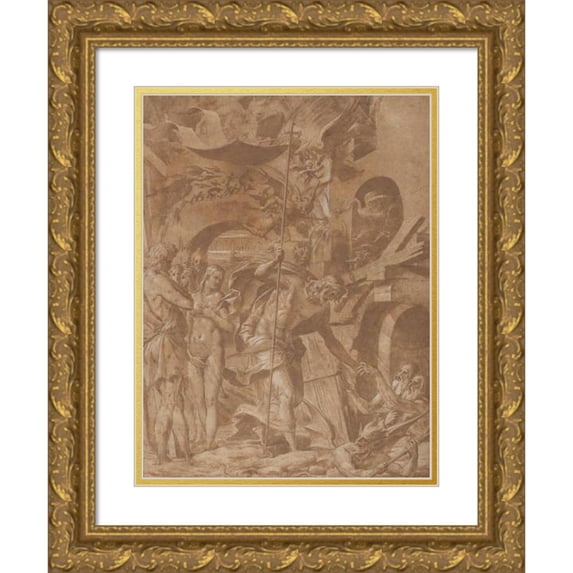 Luca Penni 12x14 Gold Ornate Wood Frame and Double Matted Museum Art Print Titled - Christ in Limbo (ca. 1547-48)