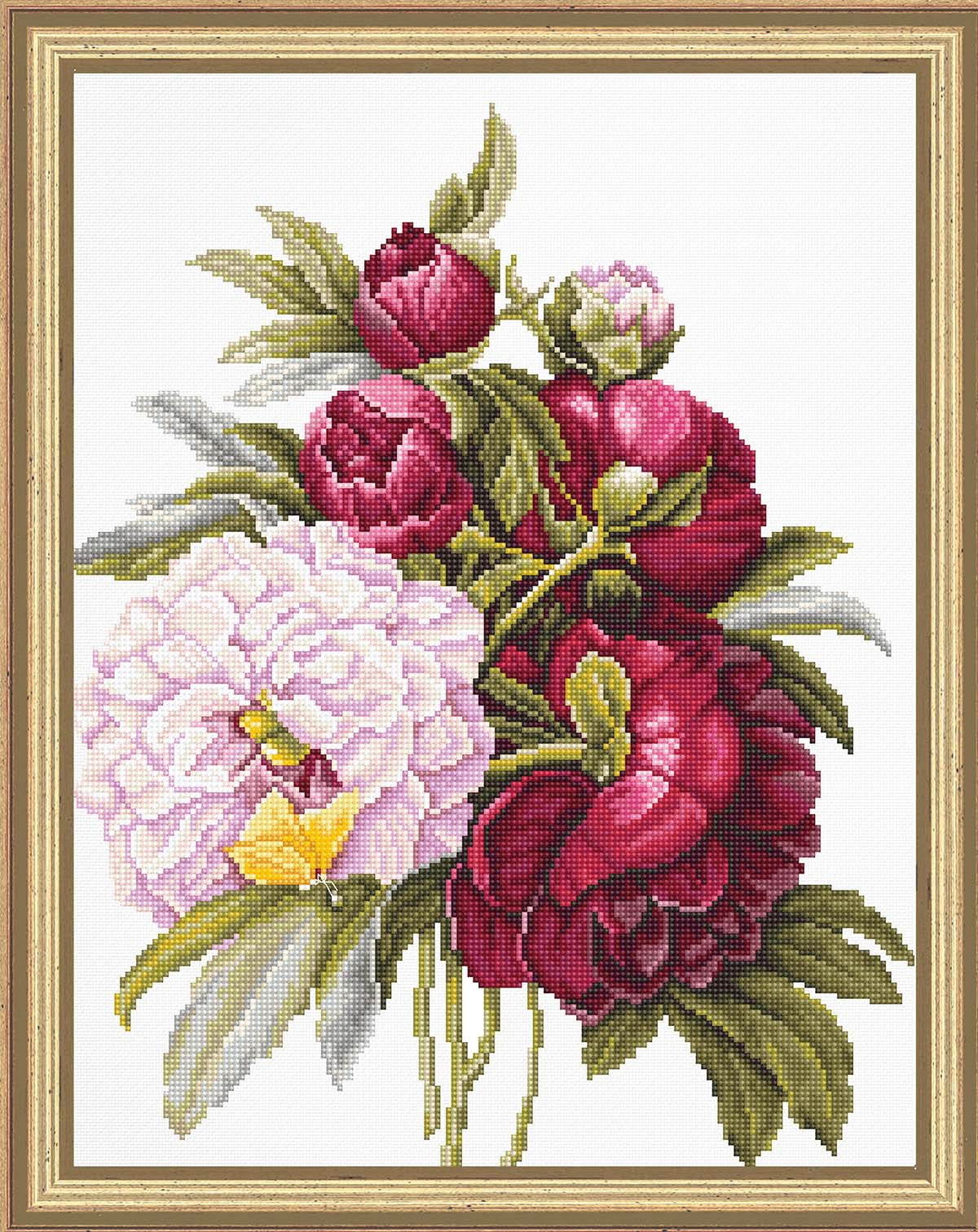 Luca-S Bouquet With Peonies Counted Cross-Stitch Kit - 20x26.5cm, Zweigart Fabric, Anchor Threads