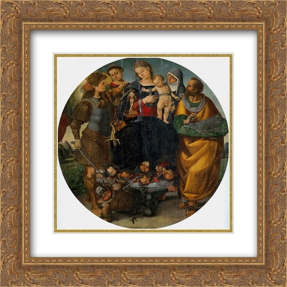 Luca Signorelli 2x Matted 20x20 Gold Ornate Framed Art Print 'Virgin and Child with Sts Michael, Vincent of Saragozza, Margaret of Cortona and Mark'