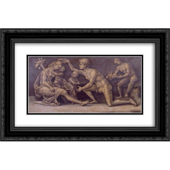 Luca Signorelli 2x Matted 24x18 Black Ornate Framed Art Print 'Allegory of Fecundity and Abundance'