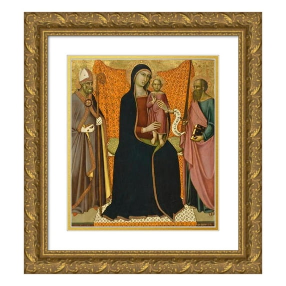 Luca di Tommè 15x17 Gold Ornate Wood Frame and Double Matted Museum Art Print Titled - Madonna and Child with Sts. Nicholas and Paul (circa 1370)
