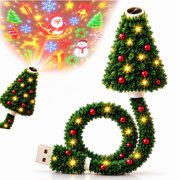 Lucahom Christmas Tree USB Projector Light, Plug and Play HD LED Ceiling Projector with 6 Festive Scenes, Flexible Bendable Christmas Night Light for Indoor Wall Xmas Holiday Decor
