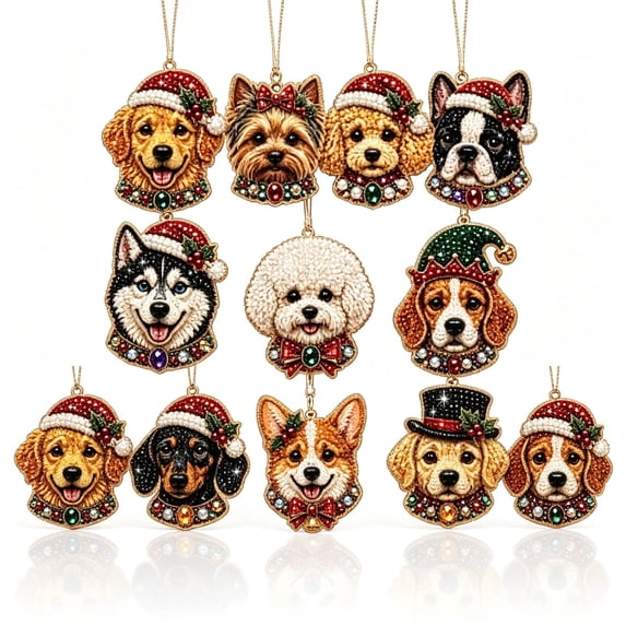 Lucahom DIY Pearl Art Christmas Ornament Kit for Adults, 10 Pcs Pearl Painting Hanging Ornaments with Dog, Christmas Tree Hanging Decorations for Kids, Xmas Decor, 2.95 in, 1 Set