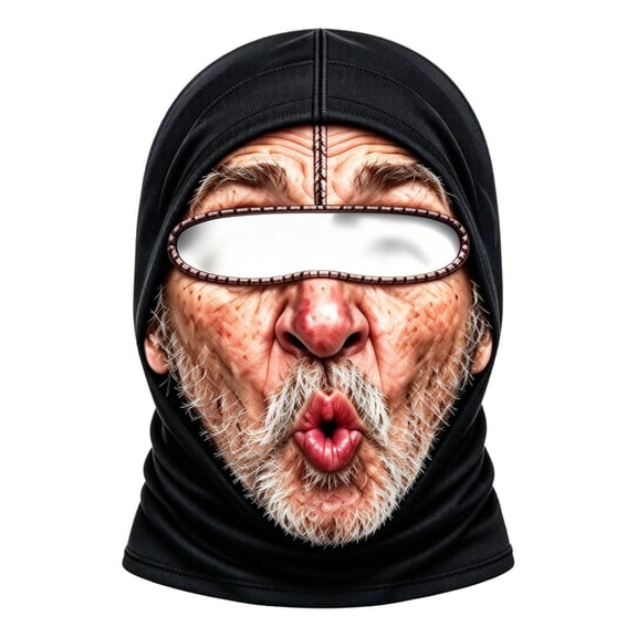 Lucahom Funny Old Man Face Ski Mask, Kiss Face 3D Realistic Face Print Balaclava for Men Women, Windproof Face Cover for Snowboarding and Skiing, 14 x 10 in, 1 Pcs