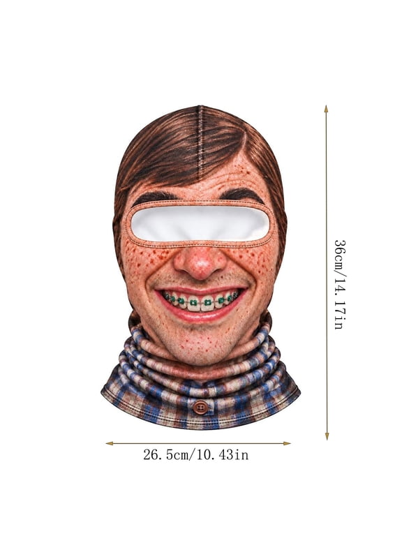 Realistic Face Print Ski Mask, Freckled Teen 3D Print Full Face Neck Cover, Windproof Breathable Neck Gaiter for Snowboarding and Skiing, 14 x 10 in, 1 Pcs
