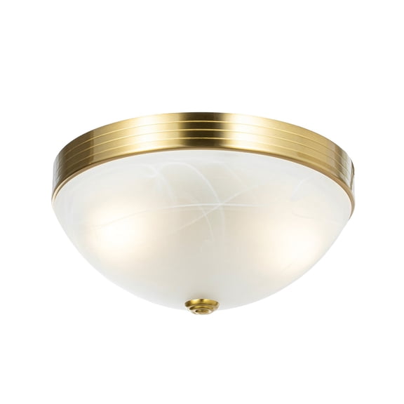 Lucande 12" Gold Flush Mount Ceiling Light, Frosted Glass Dome with Brushed Gold Metal Trim, Modern Flush Ceiling Bedroom Light Fixture, Kitchen & Hallway, Hardwired, 2x E26 Sockets, Bulb Not