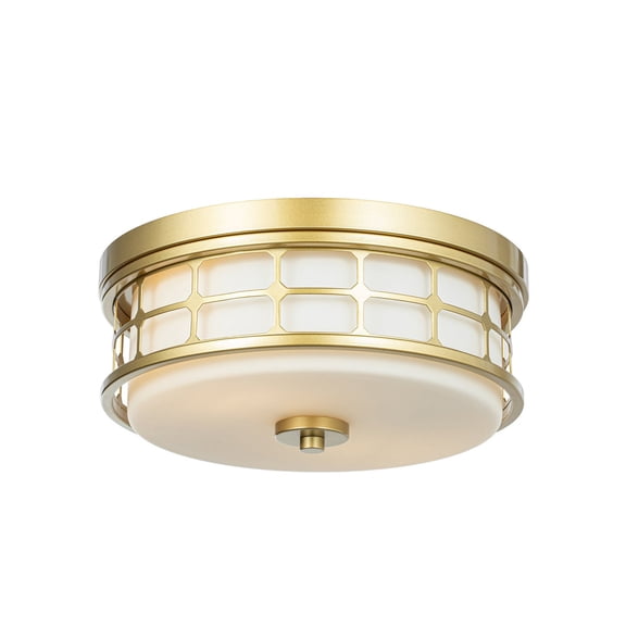 Lucande 13.8" Flush Mount Ceiling Light, White Glass Dome with Gold Trim, Modern Close to Ceiling Light Fixture for Kitchen Light Bedroom Hallway, Hardwired, 2x E26 Sockets, Bulb Not Included