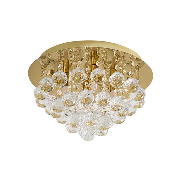 Lucande 13.8" Mini Crystal Flush Mount Chandelier Gold Finish, Luxury Bedroom and Closet Ceiling Light, Small Chandelier for Bedroom Closet, Mini Chandelier, Hardwired, 4-Light G9 Bulbs Not Included
