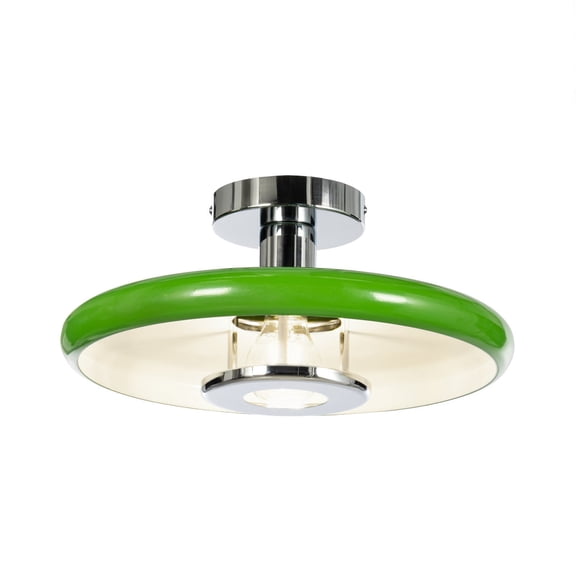 Lucande 13.8 in Semi Flush Ceiling Light, Green Retro Dome, E26 Vintage Green and Chrome Ceiling Light Fixture for Living Room, Kitchen, Hallway & Entryway, Bulb Not Included