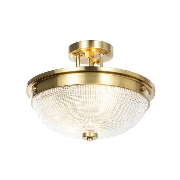 Lucande 13" Vintage Ceiling Light Retro, Gold Semi Flush Mount Ceiling Light, Textured Glass Dome, Semi Flush Mount Light Fixture for Bedroom Kitchen Hallway, Hardwired, 2x E26 Bulb Not Included