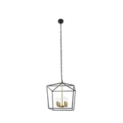 Lucande 18" Geometric Lantern Pendant Light, 4-Light Black and Gold Chandelier Light Fixture, Modern Industrial Kitchen Pendant Lighting Over Island, Living Room, E26, Hardwired, Bulb Not Included