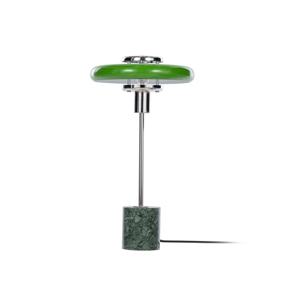 Lucande 18 in Table Lamp, Green Shade, Marble Base, E12 Mid Century Retro Green Table Lamp for Bedroom Nightstand & Living Room, Plug-In with Cable Switch, Bulb Not Included