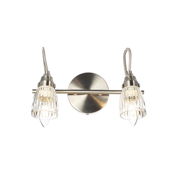 Lucande 2 Light Bathroom Vanity Light, Vintage Ribbed Glass Wall Light Fixture, Indoor Hardwired Light for Bathroom Mirror Over Sink, G9, (Bulbs Not Included), Matte Nickel Finish, 12.4" Wide